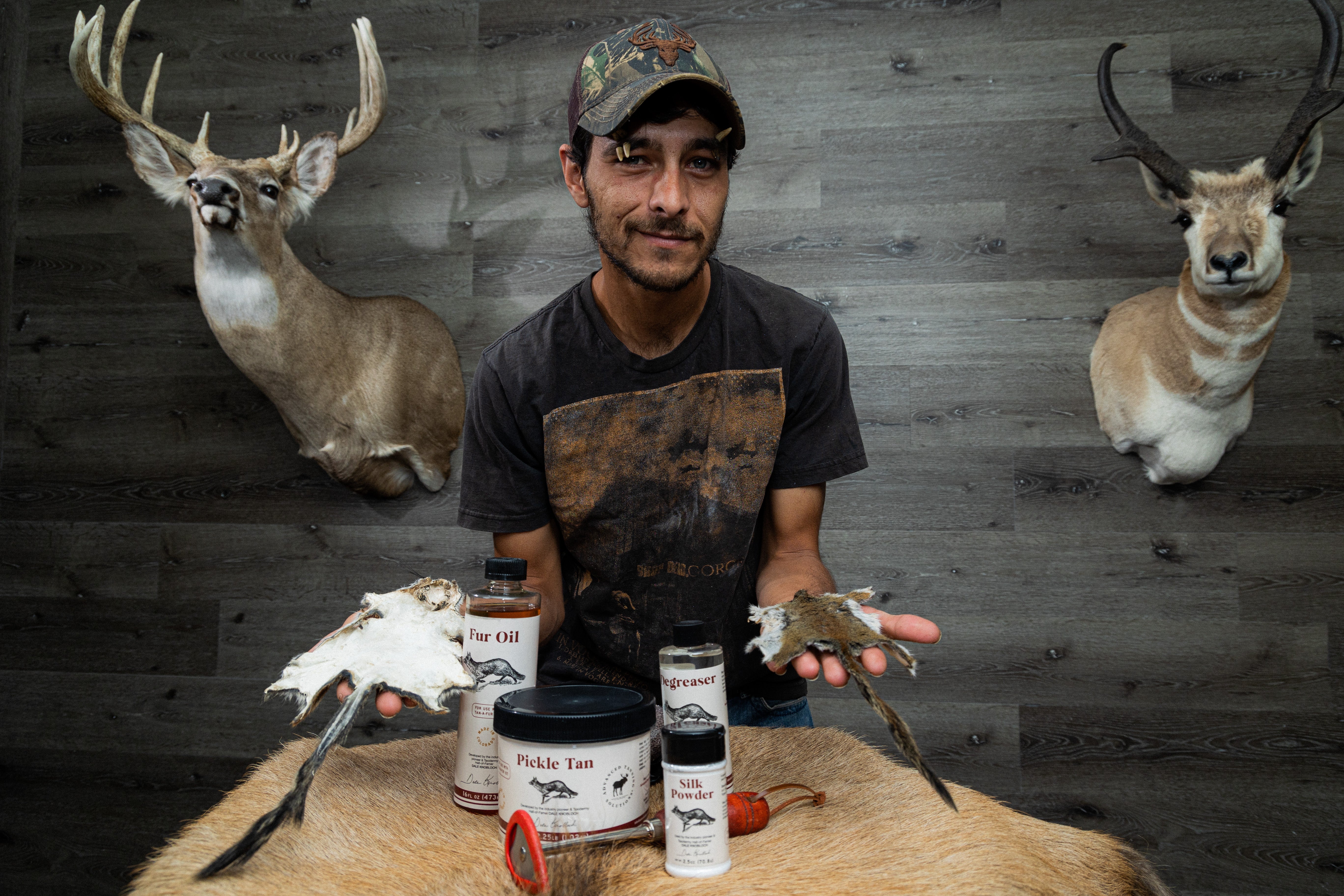 Squirrel hides created with Advanced tanning solutions Fur oil, Degreaser, Pickle tan, and Silk powder. 