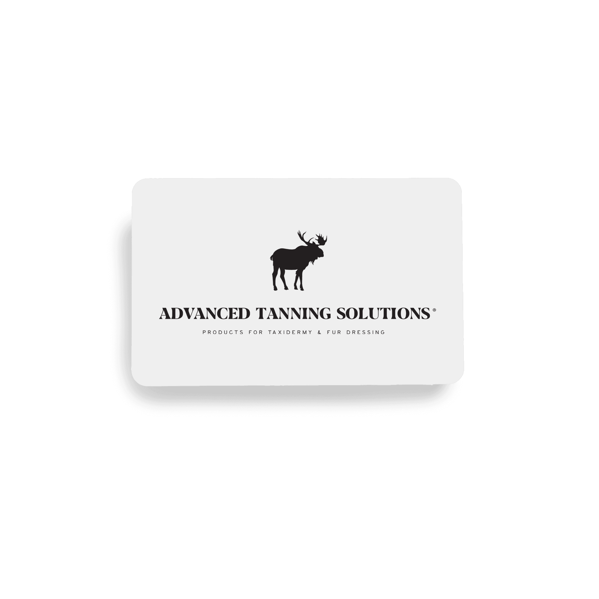 Gift card from Advanced Tanning Solutions featuring a reindeer logo, predominantly white with text and logo